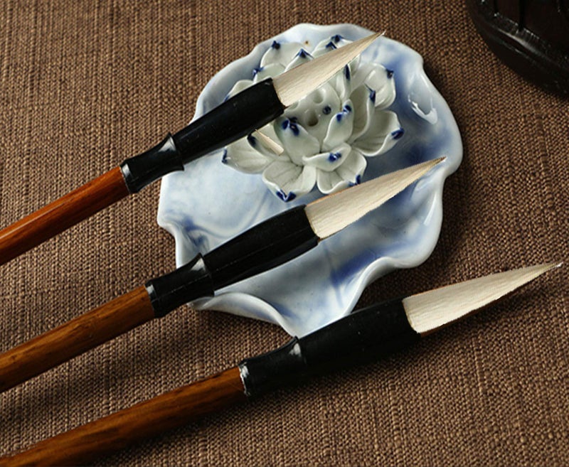 Befiy Chinese Calligraphy Brush, Writing Drawing Watercolor Ink Brushes Hubi Paintingâ€‚Kanji Sumiâ€‚Wolf Bamboo Brushes Set for Professional Beginner (White) - Image 4